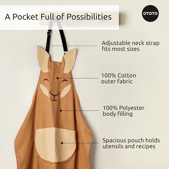 OTOTO Aproo Kitchen Set – Oven Mitts and Chef Apron with Pockets, Cute Cooking Accessories, Funny Kitchen Gift, Kangaroo (Brown Aproo Set)