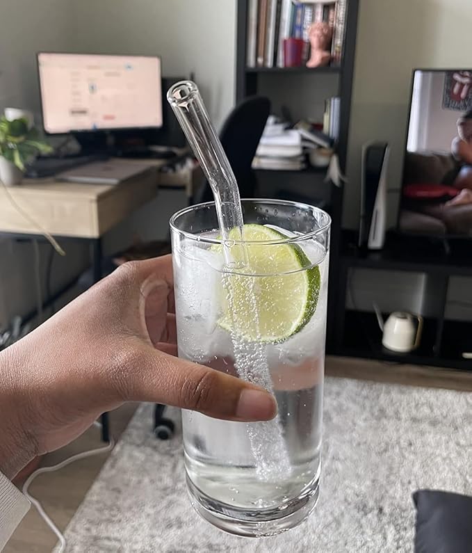Piteno® 12Pcs Glass Straws with 4Pcs Brushes, 8.5''x10MM, Set of 6 Straight and 6 Bent with 4 Cleaning Brushes, Perfect for Smoothies, Milkshakes, Juice, Tea (Rainbow)