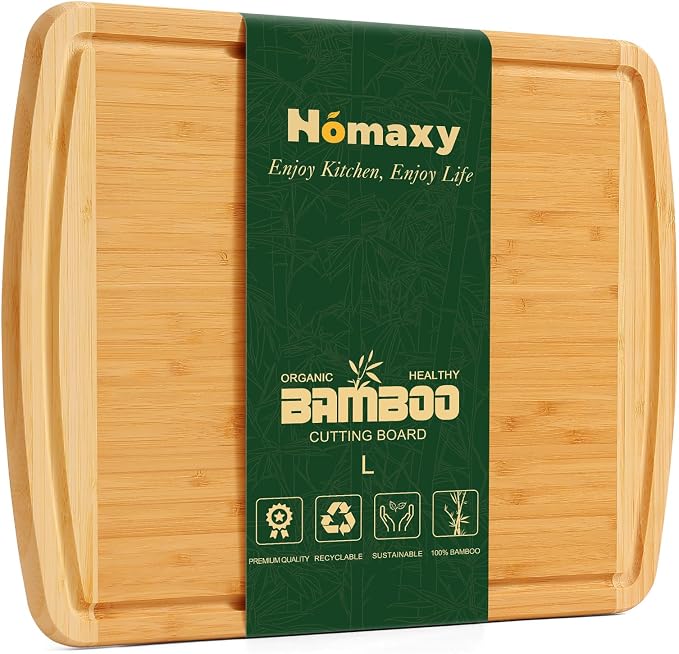 Homaxy Large Bamboo Cutting Boards for Kitchen,14.5x11.5", Two-Tone | L Cutting Board with Juice Groove, Wooden Butcher Block Chopping Board for Kitchen, Meat, Fruit & Vegetables, Pre Oiled