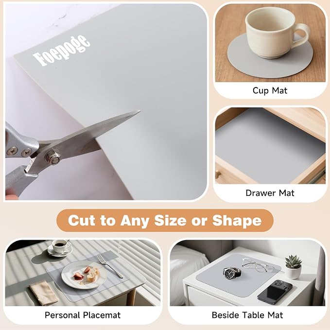49.2" x 15.7" Large Silicone Mat for Kitchen Counter Protector, Cuttable | Silicon Countertop Protector Mat Heat Resistant Mats for Countertop, Cut to Fit Placemat Ship Roll by Foepoge, Gray