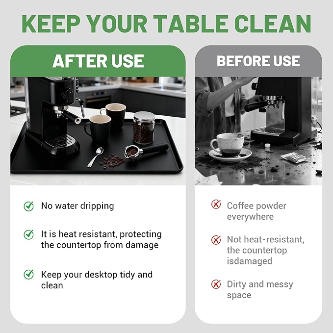 24-inch Coffee Mat - Heat Resistant Silicone for Coffee Bar & Kitchen Counter - Bar Mat for Countertops - Decor Under Espresso Machine & Makers (Black)