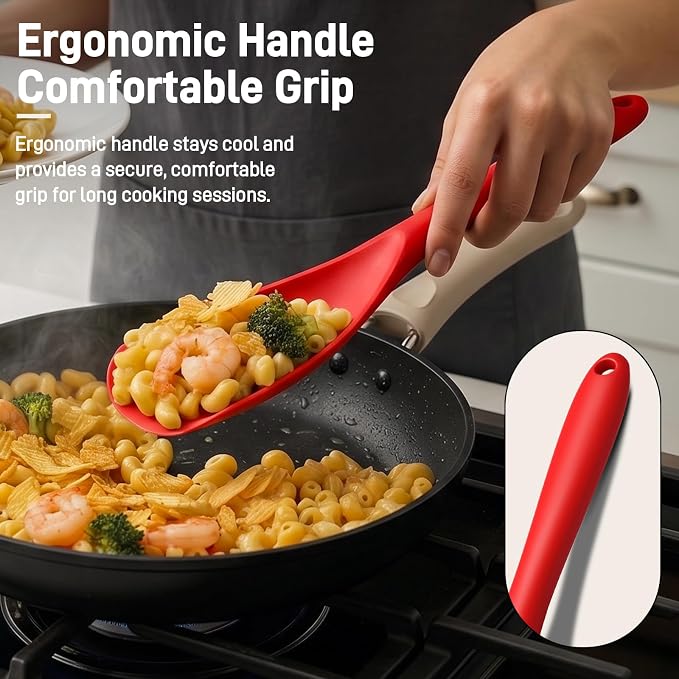 3 PACK Silicone Cooking Spatula & Spoon for Nonstick Cookware, BPA-Free | Multifunction Spoonula for Baking, Cooking, Serving, Mixing, Stirring, Scoop, Scrape - One-Piece Formed, Dishwasher Safe