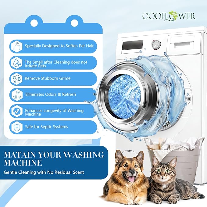 Washing Machine Cleaner Tablets, Formulated for Pet Owners-24 PC | Pet Hair Remover, Deodorizer, Work with Top & Front Load, HE, Deep Cleaning Descaler, Removes Residue and Odors, Septic Safe