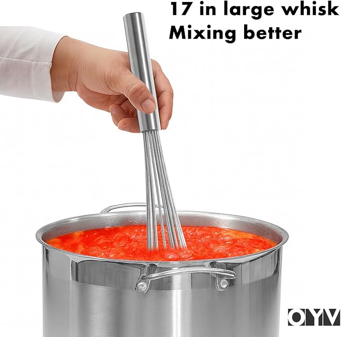 OYV 18/10 Stainless Steel Large Whisk, 17-Inch Heavy-Duty Kitchen Whisk | 2.5 mm Thick Wires, Sealed Waterproof Handle, 800°F Heat Resistant, Dishwasher Safe, For Restaurants And Large-Batch Mixing
