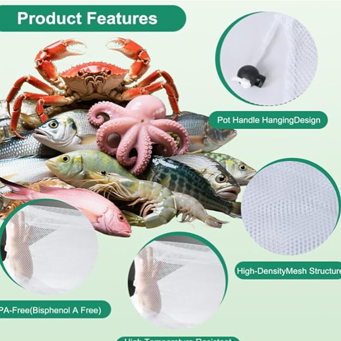 Reusable Seafood Boil Bags, 6-Pack 14 x 16 Inch Nylon Mesh Bags | Six 14 x 16 inch nylon bags for grouping shellfish seafood boil ingredients and storing fruits, vegetables and other produce.