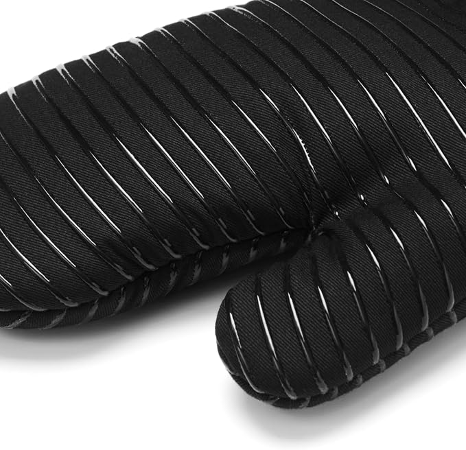 Beneno Heat Resistant 500°F Kitchen Oven Mitts 2-Pack, 7.5"x14.3", Black | Textured Non-Slip Silicone Grip, Extra Long Forearm Protection, Soft Quilted Cotton Terry Lining, Ideal for Baking & Grilling