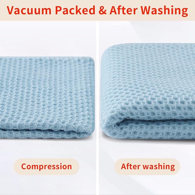 Homaxy 100% Cotton Waffle Weave Kitchen Dish Cloths 12-Pack, Sky Blue | 12 x 12 Inches, Ultra Soft Absorbent Dish Towels, Quick Drying Dish Rags with Hanging Loop