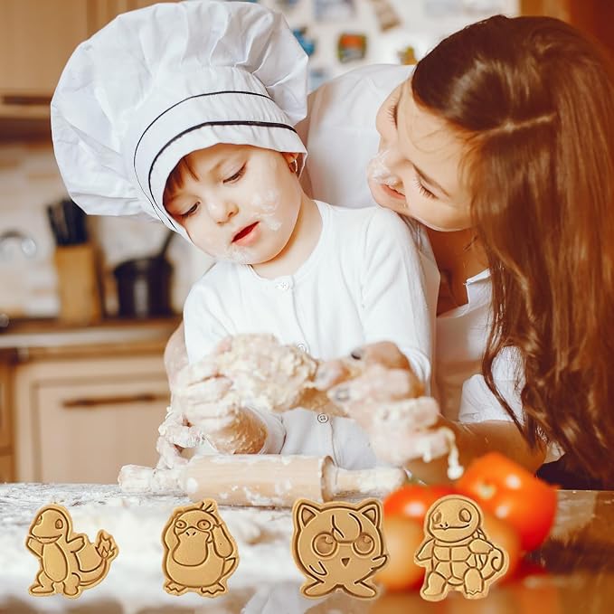 Plastic Cookie Cutter Stamps Set, 8 Pieces for Kids Baking | Colorful plastic stamps help children cut and emboss cookies, fondant and DIY baking treats.