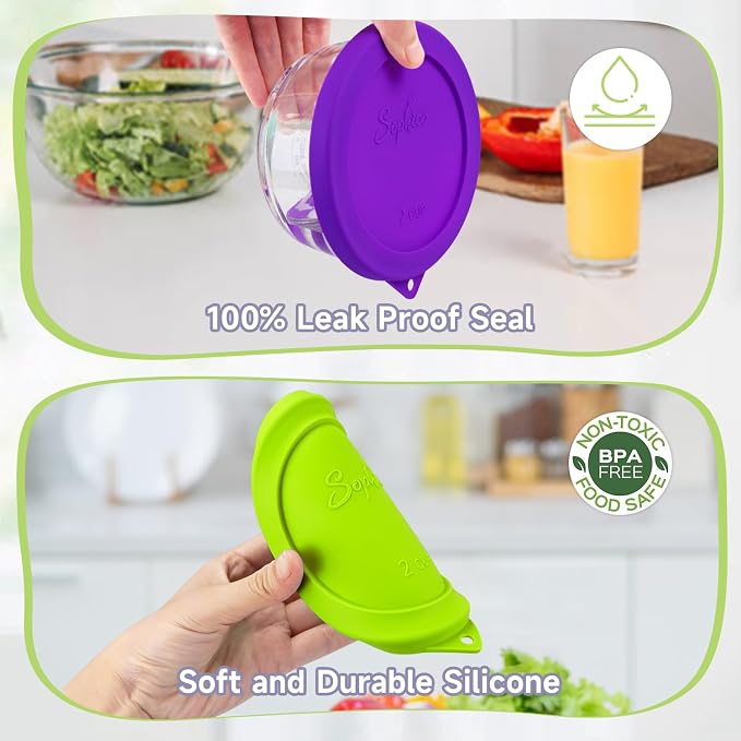 SOPHICO 2 Cup Silicone Lids Replacement for Pyrex & Anchor Hocking 7200-PC | Food Grade Silicone, Leakproof、Airtight Lids, Dishwasher Microwave Safe
