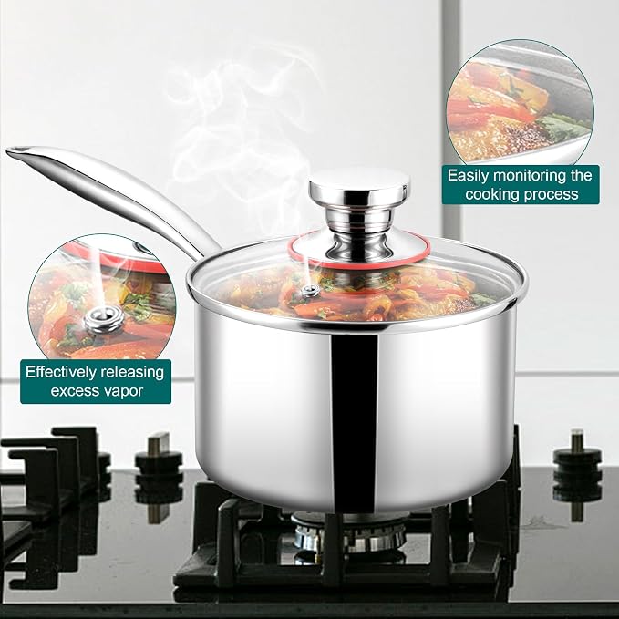 TeamFar 3qt Saucepan with Lid, Stainless Steel Tri-Ply Sauce Milk Pan | Small Cooking Pot with Ergonomic Handle, for Induction/ Gas/ Electric/ Ceramic, Healthy & Dishwasher Safe
