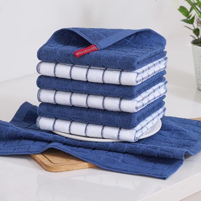 Homaxy Premium Cotton Kitchen Dish Cloths 12"x 12", 8 Pack, Navy Blue | Natural Ring Spun 390 GSM Dish Rags, Super Absorbent Terry Dish Towels, Soft Dishcloths with Hanging Loop