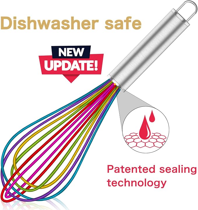 OYV Rainbow Silicone Whisk Set of 3, 8/10/12 Inch, Non-Scratch, Colorful | BPA-Free Silicone, Heat Resistant Up to 480°F, Stainless Steel Core, Dishwasher Safe, Nonstick-Safe