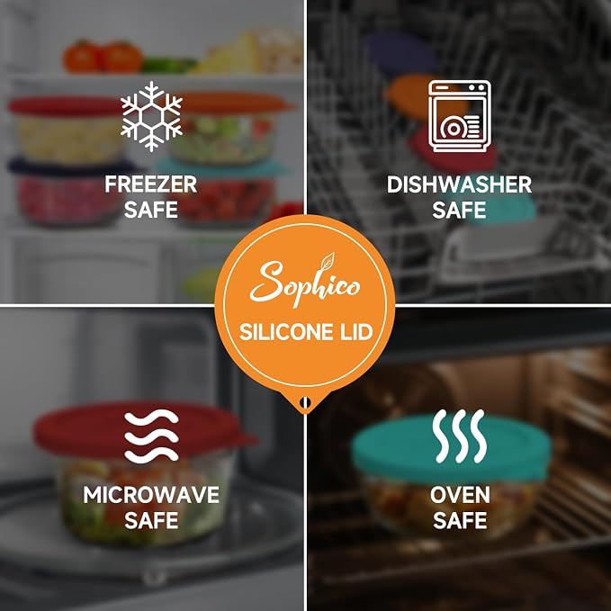 SOPHICO 7Cup Round Silicone Lid Replacement for Pyrex&AnchorHocking 7402-PC | Food Grade Silicone, Leakproof、Airtight Lids, Dishwasher Microwave Safe