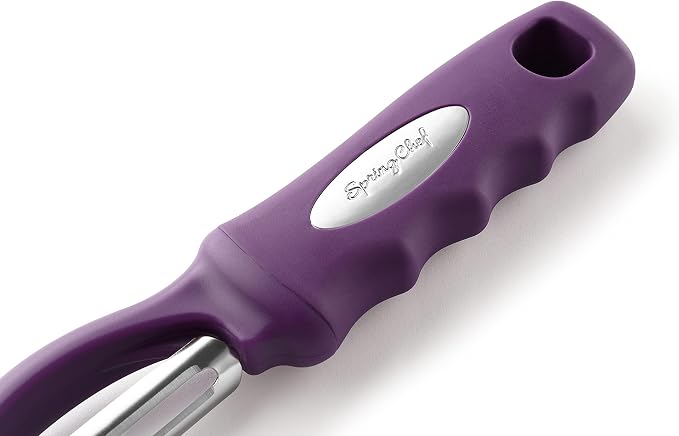 Spring Chef Swivel Vegetable Peeler w/Ergonomic Handle, Set of 2, Purple | Premium Potato Peeler w/ Ultra Sharp Stainless Steel Blades, Multifunctional Veggie Peeler for Apple, Carrot, Cucumber, Fruit