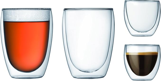 Bodum 2.5oz Pavina Double Wall High-Heat Borosilicate Glass, Set of 2, Clear (Pack of 4)