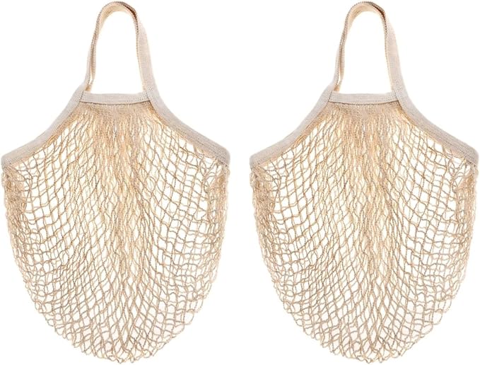 CABAX Cotton Mesh Produce Bags, Reusable Grocery Fruit Food Bags, Net String Shopping Tote Bag, Pack of 2