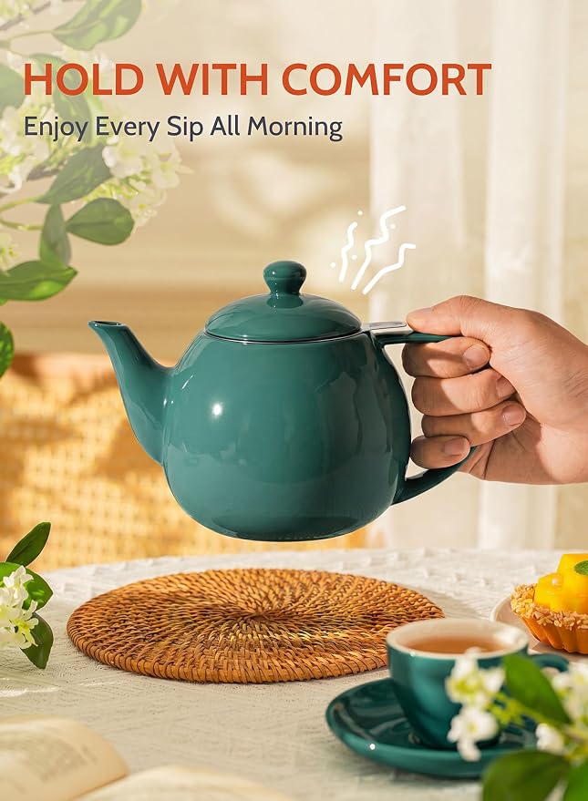 Sweese Porcelain Teapot 27 oz with Infuser for Loose Leaf Tea, Sage Green