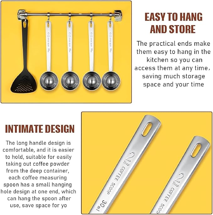 Geiserailie 2 Pcs 2 Tablespoon Scoops with Long Handle, 30 ml Stainless Steel Measuring Spoon for Coffee Milk Fruit Powder, Loose Tea Dry, Spice Jar, Cooking Baking, and Other Dry Goods