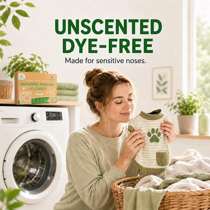ORIENTLEAF Washing Machine Cleaner for Pet Owners, 24 Tablets 1 Year Supply | Fragrance-free enzyme washer tablets for pet homes; help clean washer residue, less plastic and easy to store