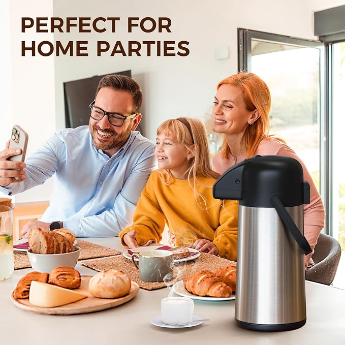 Coffee Carafe for Keeping Hot, 64OZ Airpot Coffee Dispenser with Pump | Large Thermal Coffee Urn for Hot Drinks Tea Liquid, 304 Insulated Stainless Steel Hot Water Beverage Dispenser for Parties