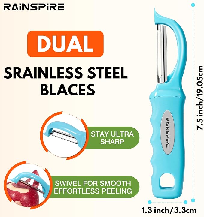 Rainspire Vegetable Peeler Potato Peelers for Kitchen, Sharp Stainless Steel Blades Veggie, Comfortable Handle Fruit Peeler, Carrot Peeler Apple Peeler Dishwasher Safe, Blue, 1-Pack