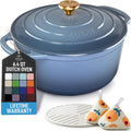 Zulay Kitchen 6.4QT Enameled Cast Iron Dutch Oven Pot with Lid, Heavy-Duty Soup Pot for Stews, Braising, Roasting & Sourdough Bread Baking, Oven Safe up to 500°F - Aquamarine