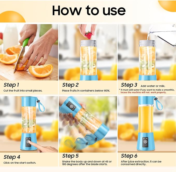Personal Size Portable Blender Make Smoothies - Mini Blender 12oz Juice Cup | Powerful Blending with 6 Stainless Steel Blades, BAP-Free, Lightweight, Easy Clean,Suit in Travel/Office/Gym/Picnic/ Sports