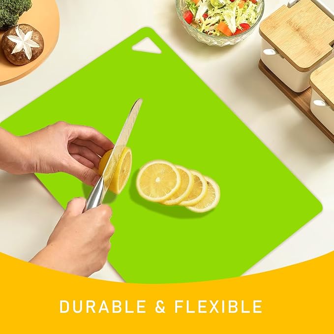 7 Pieces Plastic Flexible Cutting Boards for Kitchen, BPA- Free,15"x12" | Non Slip Cutting Mats with Food Icons, Easy-Grip Handles