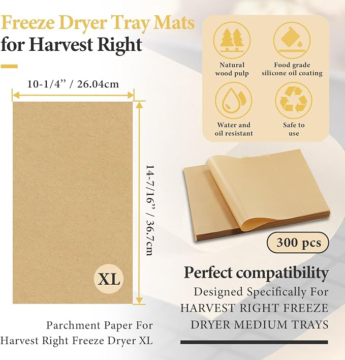 300 PCS Freeze Dryer Tray Mats for Harvest Right Dryer - Freeze Dryer Parchment Paper Set for Medium Trays - Non-Stick Baking Mats One-Off Parchment Paper Harvest Right Accessories (14.3" x 10.2")