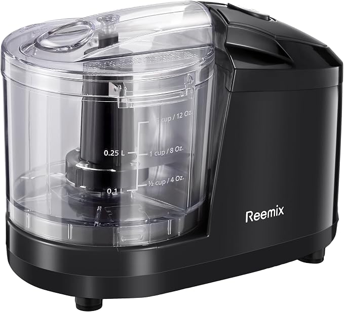 Reemix 1.5-Cup Electric Food Chopper, 100W Mini Food Processor Meat Grinder | One-Touch, Mix, Chop, Mince and Blend Vegetables, Fruits, Nuts, Meats, Stainless Steel Blade (Black)