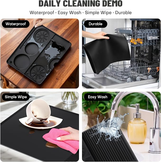 Silicone Coffee Mat Compatible with Ninja Luxe Espresso Coffee Machine ES601/ES701 & Most Home Espresso Machines - 23"x15" Anti-Slip Heat-Resistant - Maker Bar | Tamping Mat (2-in-1)