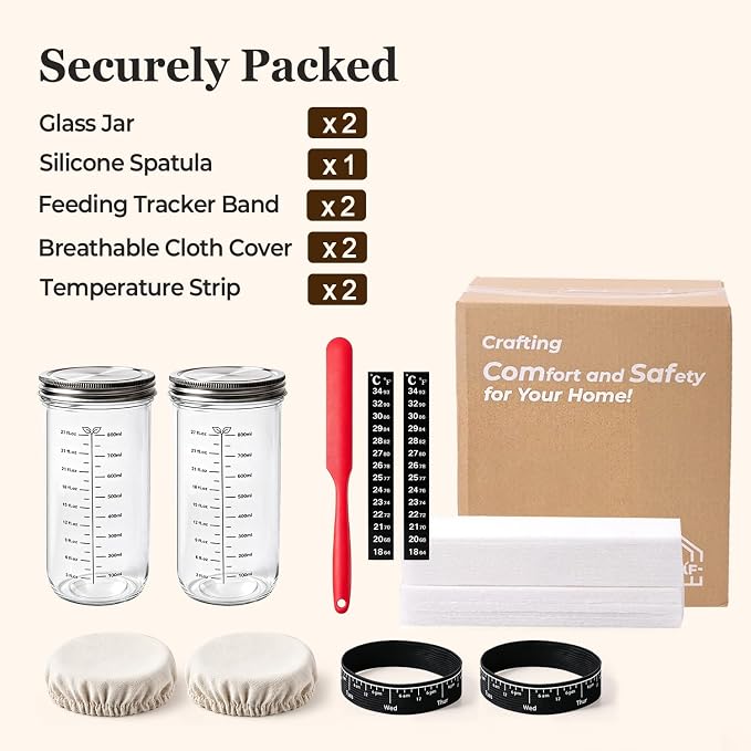 ComSaf Sourdough Starter Jars, 2 Pack Wide Mouth Mason Jars 34oz (1L) | BPA-Free Materials, Quart Size Glass Jars, Stainless Steel Lid, Gifts For Sourdough Bread Bakers And Enthusiasts