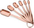 6-Piece 18/8 Stainless Steel Measuring Spoons Set, Rose Gold | Six Engraved US and Metric Sizes From 1/8 TSP to 1 Tbsp Fit Narrow Spice Jars and Stay Together On an O-shaped Ring