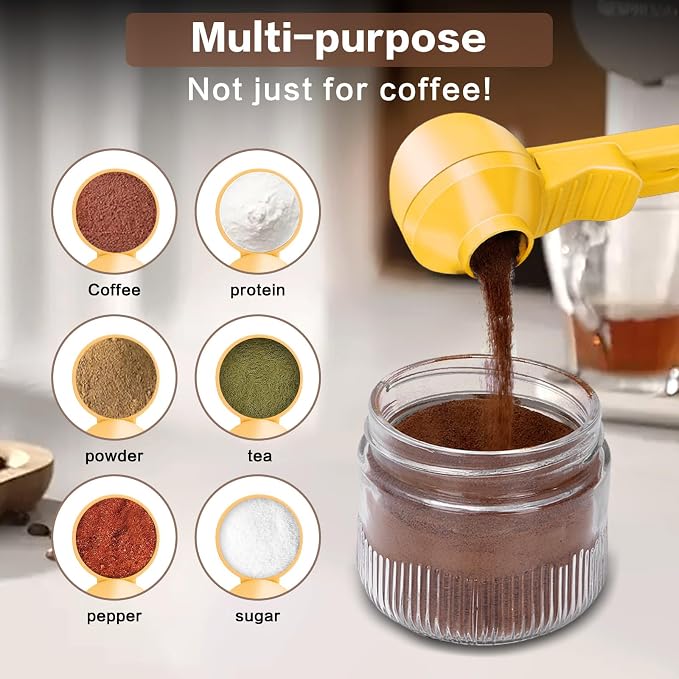 2-in-1 Coffee Scoop with Funnel, 2 Tbsp Measuring Spoon for Reusable K Cups, Ground Coffee, Protein Powder & Tea, Mess-Free Plastic Design（Yellow-1pack）