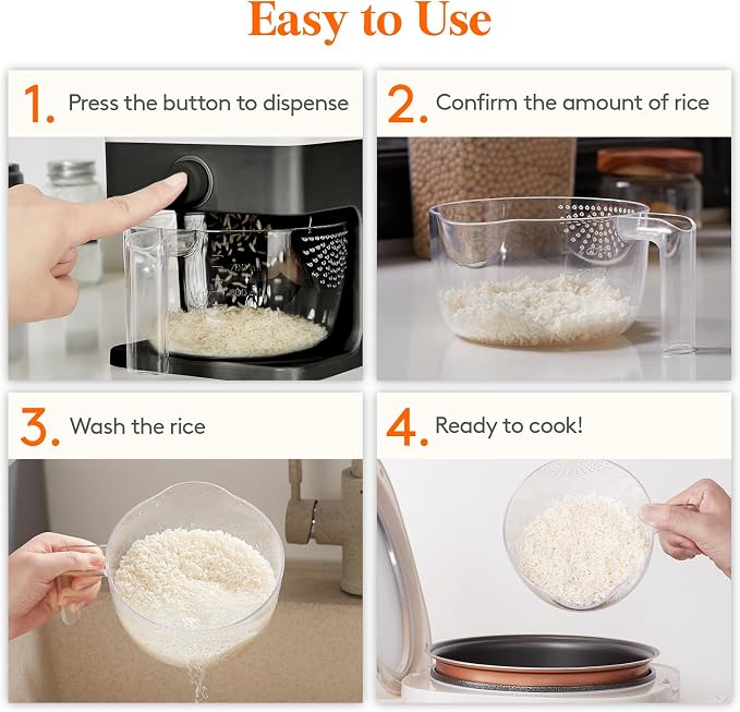 Lifewit Rice Dispenser 25 Lbs, Airtight Storage with Cup, 2 Pack Black | BPA-Free 11.3kg Capacity Storage Container for Beans, Corn & Other Small Grains, One-Press Dispensing Bin for Kitchen Pantry