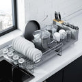 Kitsure Extendable Dish Drying Rack, 19.2"-26.7" L x 12.9" W, Grey | Large Dish Rack, Multifunctional Dish Rack for Kitchen Counter, Anti-Rust Dish Drainers with Cutlery & Cup Holders