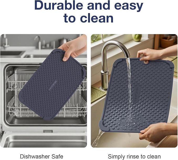 2-Pack Silicone Multi-Use Mats (13" & 11") ¨C All-Purpose Hot Pad, Non-Slip Drying Mat, Counter Protector in Dark Blue