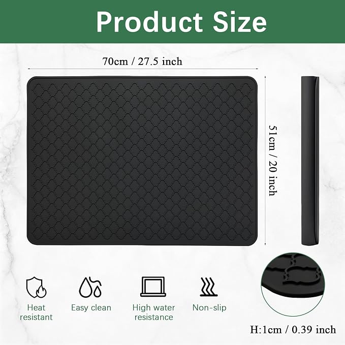 Stove Top Cover for Electric Stove - Silicone Stove Mat for Glass Top | Silicone XXL Glass Cooktop Covers, Flat RV Range top Mats，Black 27.5"X20"