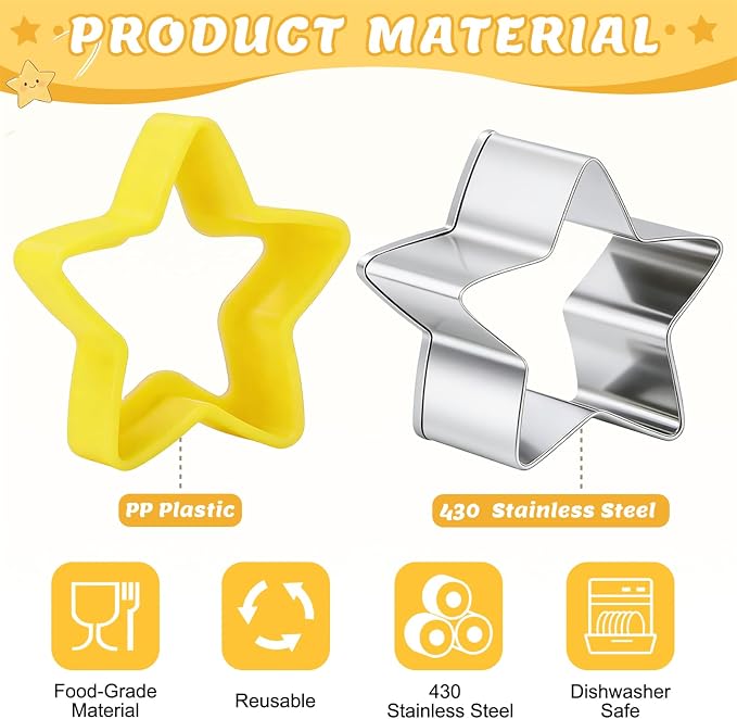 Nifogo Star Cookie Cutters 5 Pcs | Mini Small Large Sizes, Stainless Steel, Sandwich Cutter, Vegetable Fruit Cutters Shapes for Kids Boys Girls, Flag Day
