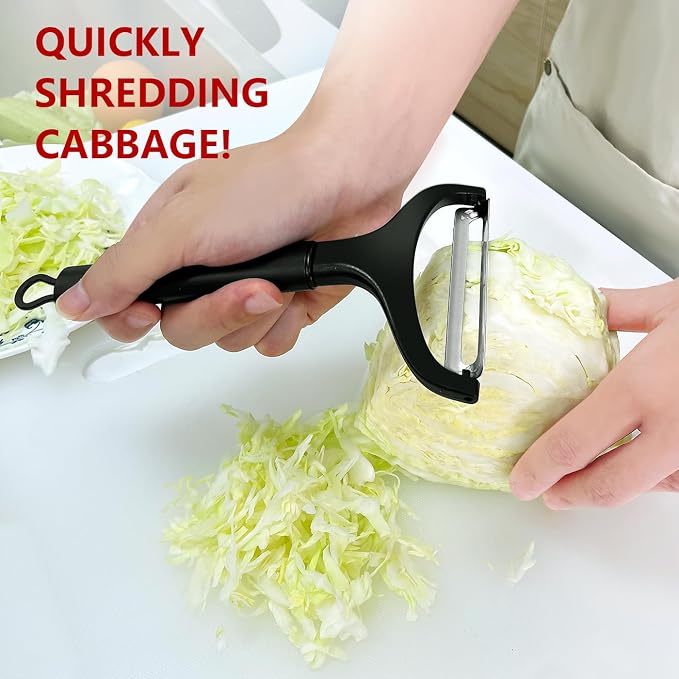 LHS Cabbage Peeler for Kitchen, Wide Mouth Vegetable Peeler, Stainless Steel Fruit Shredder Slicer with Non-Slip Handle and Sharp Blade (Black)