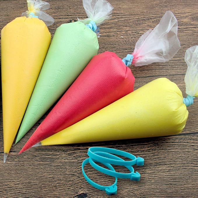 Pastry Bag - 100 Pieces 16 Inch [Extra Thick] Disposable Piping Bags Set with 8 decorating tips, 1 coupler and 3 Bag Ties for Cake Decorating Royal Frosting