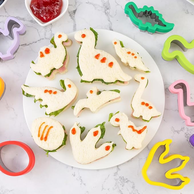 Nifogo Dinosaur Cookie Cutters 9 Pcs | Dino Shapes, Dinosaur Theme Birthday Party, Stainless Steel, for Kids DIY Kitchen Baking