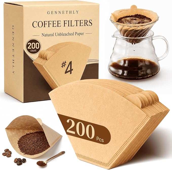 200 Count Coffee Filters #4 Cone Paper Unbleached, Disposable Cone Coffee Filters 8-12 Cup, Number 4 Coffee Paper Filters Fits For Pour Over and Compatible with Drip Coffee Maker