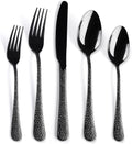 40 Piece Forged Black Flatware Set for 8 SANLUNS Stainless Steel Heavy Hammered Silverware Fine Dining Utensils Tableware Unique Cutlery Knives Forks Spoons,Reusable Holiday Gifts Mirror Dishwasher