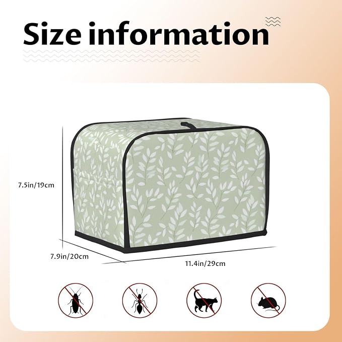 2 Slice Toaster Cover Leaf Botanical Green Dust Proof Washable Kitchen Appliance Cover with Pocket, Oxford Fabric Countertop Toaster Protector for Standard Toasters Small Appliances