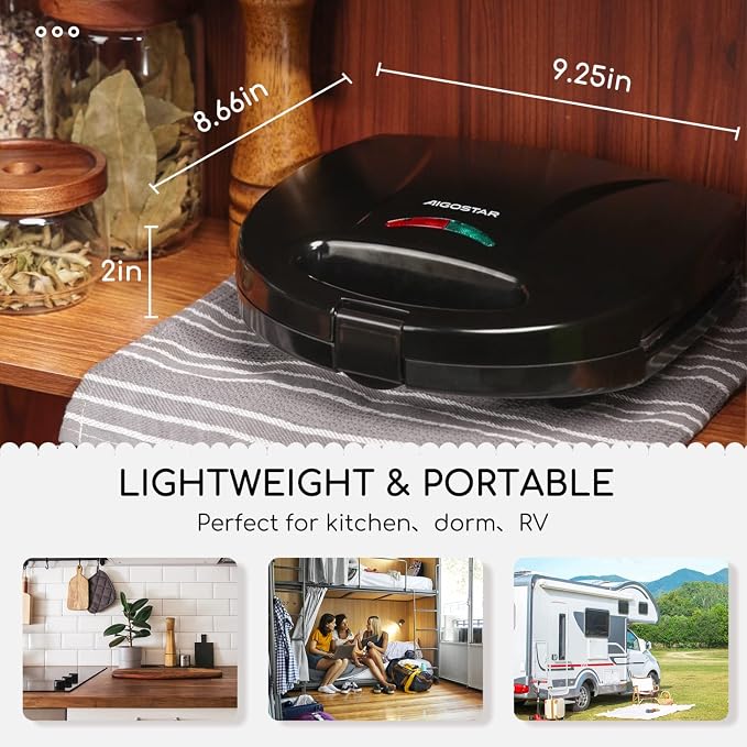 Aigostar 2 in 1 Sandwich Maker Panini Press Grill with Nonstick Plates | Double-Sided Heating Electric Sandwich Press Grill, Breakfast Sandwich Toaster Grilled Cheese Maker with Easy Cut Edges