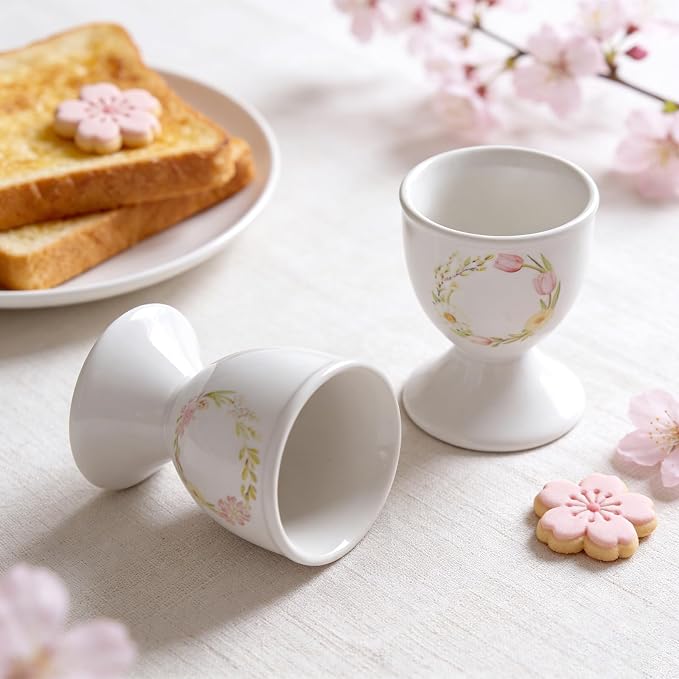 Cinf Ceramic Egg Cup Set, 2 Pack, Floral Boiled Egg Holders for Breakfast | Set of 2 ceramic egg cups, elegant floral design, stable base, easy to clean, ideal for boiled eggs and breakfast serving