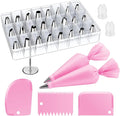 Kootek 32 Piping Bags and Tips Set Frosting Piping Kit for Beginners & Pros | Storage Case, Baking Supplies Tools, 24 Icing Tips, 2 Reusable Piping Bags, 3 Scrapers, for Cupcake Cookie Cake Decorating