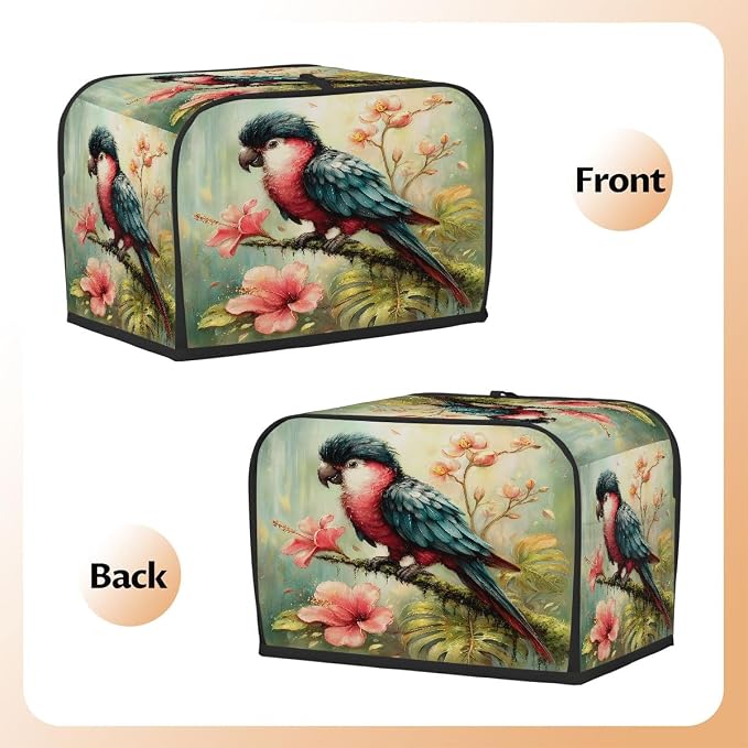 2 Slice Toaster Cover Parrot Oil Painting Floral Toaster Covers Two Slice Wide Slot Waterproof and Dustproof Covers for Wide Slot Toasters and Small Appliances Kitchen Decor Gifts
