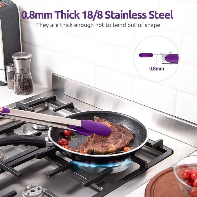 U-Taste Kitchen Tong for Cooking, 600ºF Heat-Resistant Tps, 16in/Purple | Extra Long BBQ Tongs, Large Tong for Grilling/Grabbing, Big Thong with Nonstick Silicone Tps & 18/8 Stainless Steel Handle